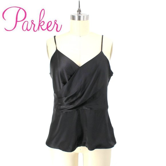Parker Tops - Parker Black 100%% Silk Top Cross Front Camisole Adjustable Straps V-neck